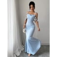 thumbnail image 3 of Blue Womens Elegant Satin Maxi Dress With Floral Strap Accents Sleeveless Sweetheart Neck, 3 of 8