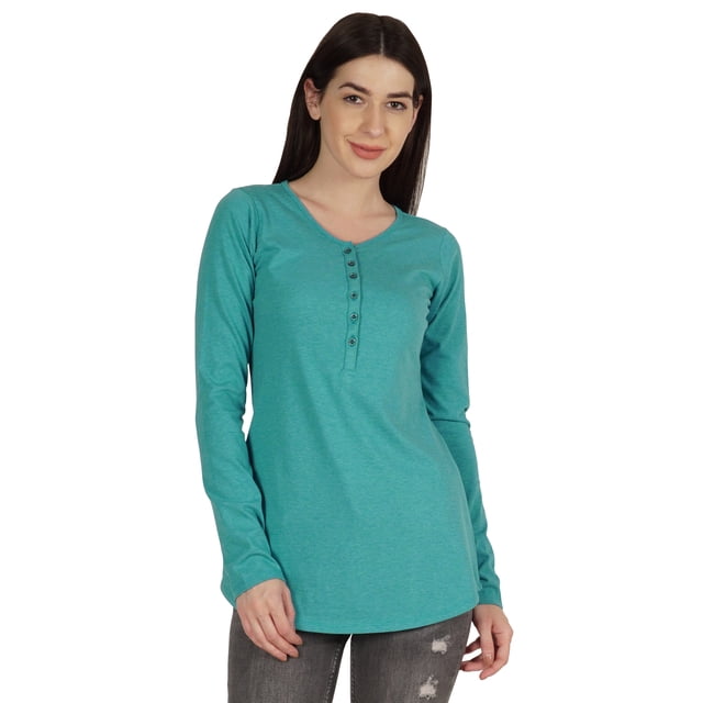 Inkmeso T-Shirt avec Boutons Jersey Tee Haut à Manches Longues pour Femmes