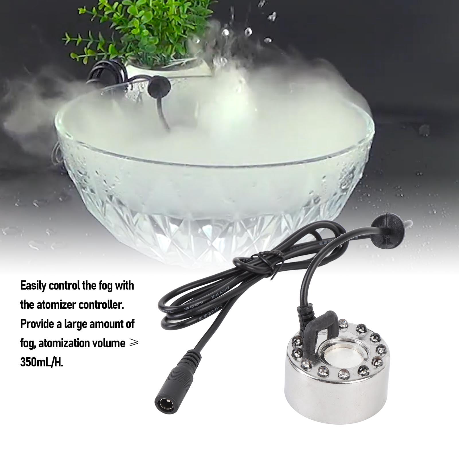 Rupoun Mist Maker Fogger 350mL/H with 12 LED Color Changing Fog Controller 24V Atomizer Fog Machine for Water Fountain Pond EU Plug 5.51 in / 14 cm
