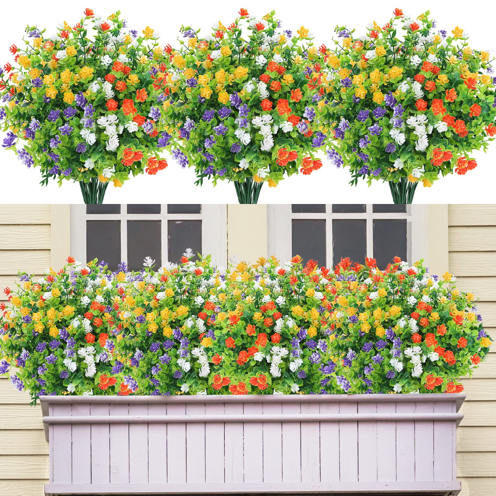 12 Bundles Artificial Flowers in Bulk, Outdoor Fake Flowers UV