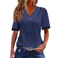 thumbnail image 2 of AOOCHASLIY T-Shirt d'Été Plissé à Manches Courtes pour Femmes avec Boutons, Col en V, Couleur Unie, Mignon, 2 of 5