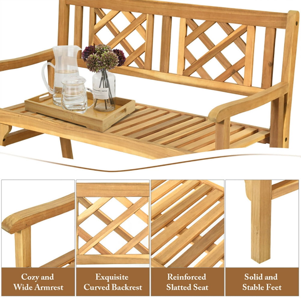 Aimee Lii Patio Foldable Bench with Curved Backrest and Armrest, Outdoor Patio Furniture