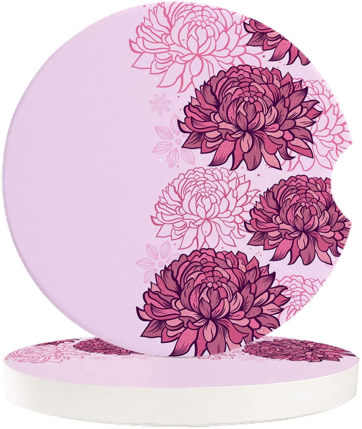 Be Still And Know Ceramic Car Coasters Pack Of 2 | Floral Pink 2.75 Inch Coasters For Car Cup Holders, Psalm 46:10