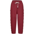 thumbnail image 4 of Pantalones capri ligeros de lino liso con cinturón y botones laterales para mujer - Pantalones cortos informales de cintura alta, 4 of 5