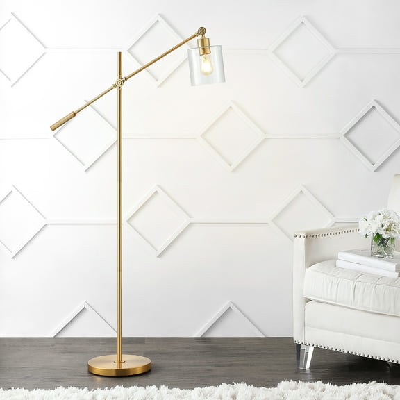 JONATHAN Y Kathryn Classic 60" Iron/Seeded Glass Adjustable Head Modern LED Floor Lamp, Brass Gold, JYL3081A