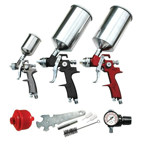 HVLP Spray Gun Set - ATD Tools 9-Piece Kit - 1.8mm, 1.4mm, 1.0mm Guns - Professional Air Spray System with Regulator & Accessories