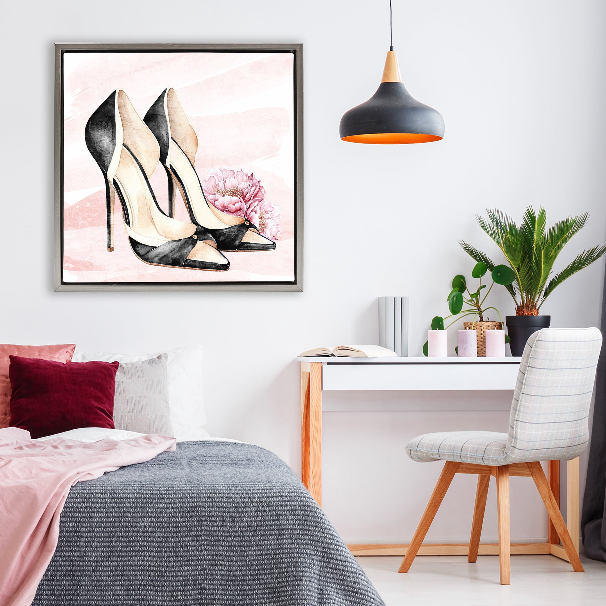 Stupell Industries Blush Glam Time Shoes Gray Framed Floater Canvas Wall Art, design by Kim Allen