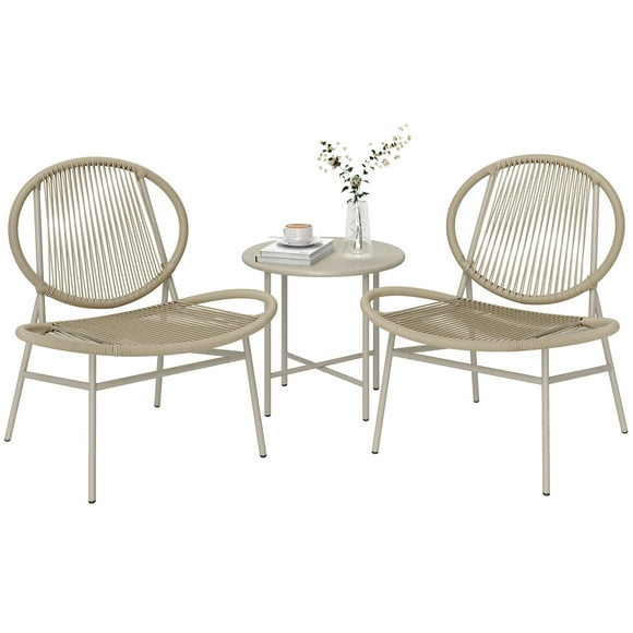 Outsunny Wicker Patio Furniture Bistro Set with Acapulco Chairs, Light Grey