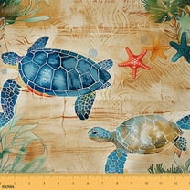 Feelyou Navy Sea Turtle Fabric by the Yard 3 Yards for Teens, Cartoon Starfish Coral Home Decor Fabric by the Yard, Retro Sealife Theme Sewing Fabric, Super Cozy Room Decor