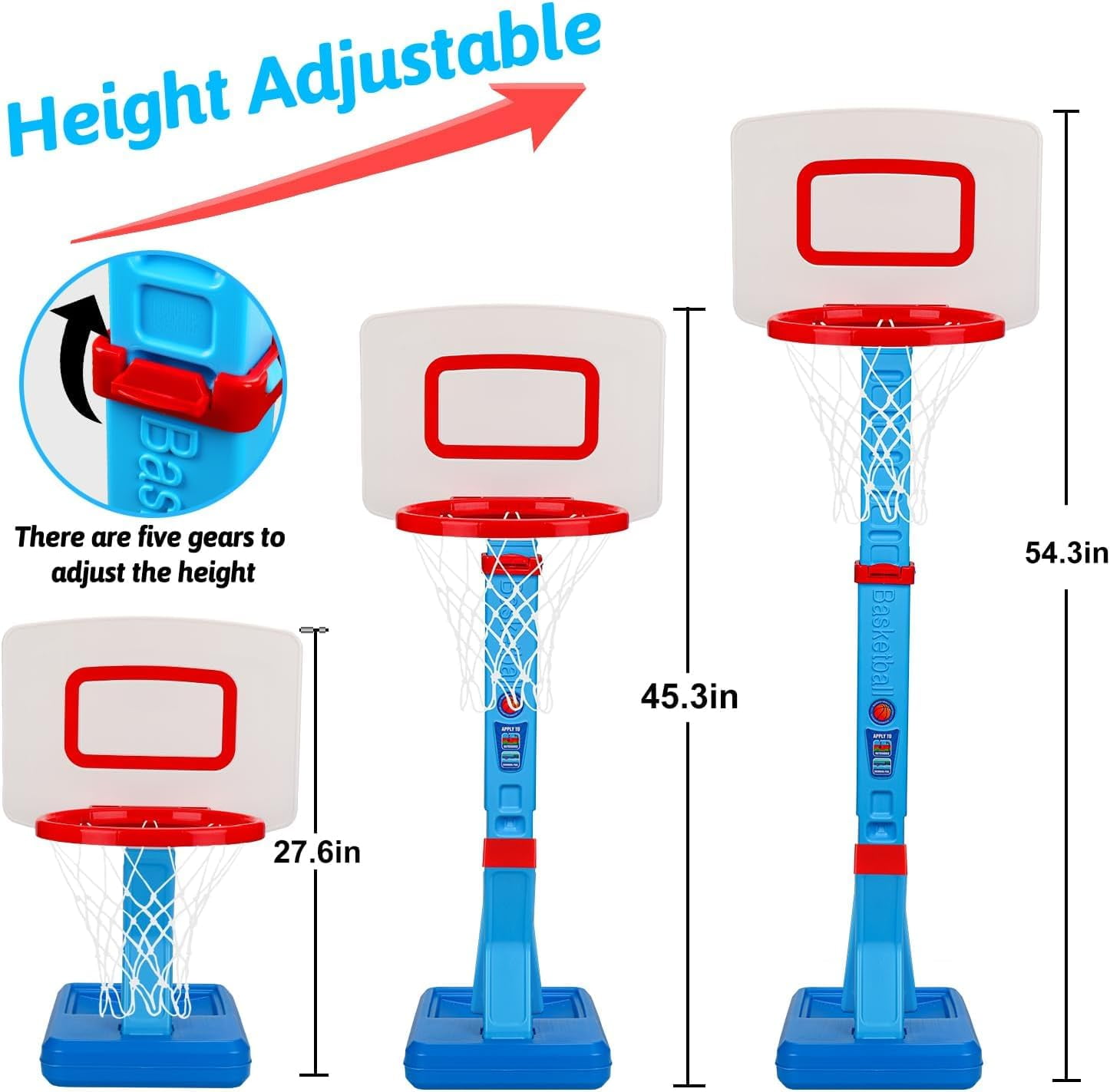 Basketball Hoop Indoor for Toddler, Adjustable Portable Basketball Hoop Set, Poolside Outdoor Backyard Outside Basketball Game Toy for Kids Age 2 3 4 5 6 7 8