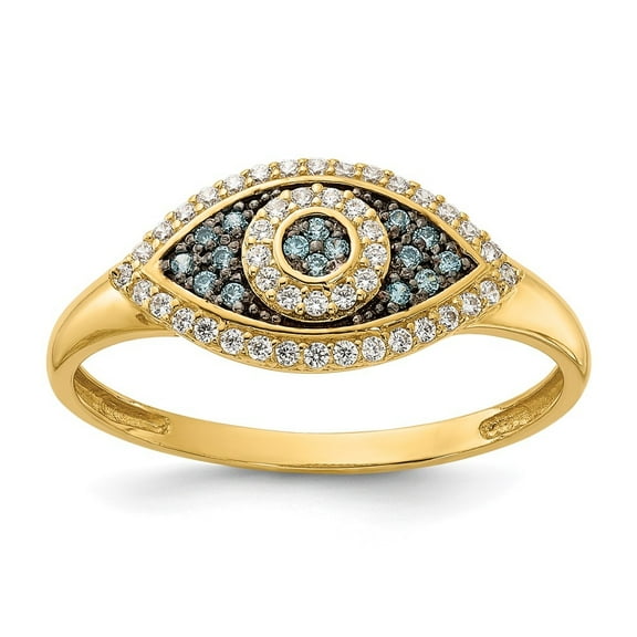 Auriga 10k Yellow Gold Polished Blue and White CZ Evil Eye Ring for Women Size- 7