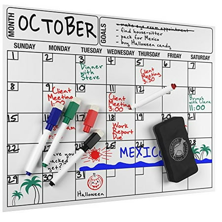 - Magnetic Dry Erase Calendar, Monthly Refrigerator Calendar, 4 Colored Magnetic Markers 1 Magnetic Eraser