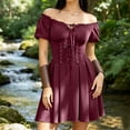 thumbnail image 6 of Women's Gothic Mini Dress Off Shoulder Puff Sleeve Lace Up Corset Dresses Sweetheart Neck A-Line Skater Dress Dark Vintage Halloween Costume Cosplay, 6 of 7