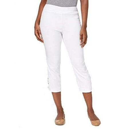 JM Collection Buckle-Hem Capri Pants (Bright White, L)