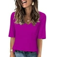thumbnail image 4 of Women's T-Shirts Casual Loose Fit Printed Half Sleeve V Neck Summer Tops Elbow Length Shirts for Everyday Wear, 4 of 7