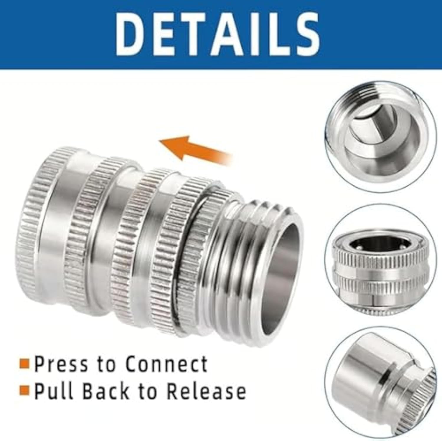4 Set Stainless Steel Garden Hose Quick Connect Fittings Set - 3/4" GHT Garden Hose Quick Connect Kit, Stainless Steel Removable Aerator Adapter for Any Outdoor Setup (3 Set)