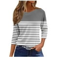 thumbnail image 2 of CLOISE Tees for Women Fall Cute Striped Blouses Round Neck 3/4 Sleeve Tees Tunic Color Block Basic Tops Elegant Clothes Gray XL, 2 of 5
