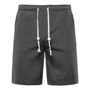 HHei_K workout shorts mens Men's Fashion Casual Solid Color Cotton Linen Shorts Tethered Beach Sports Pants Cotton Linen Shorts