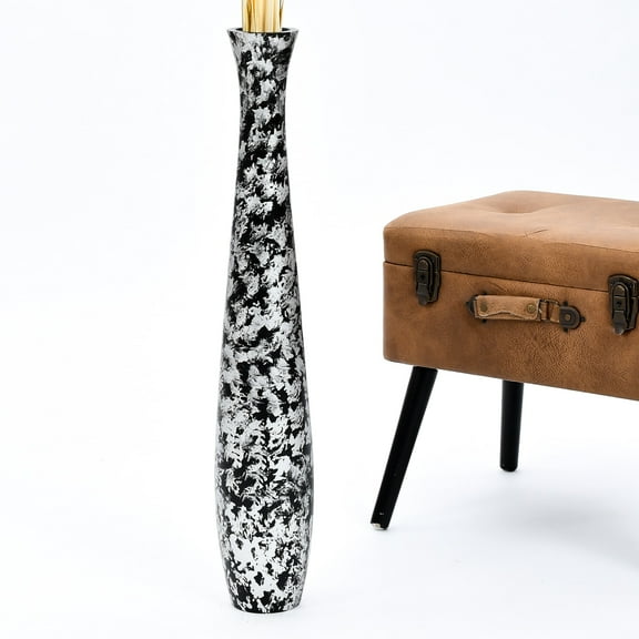 Leewadee Large Silver Home Decor Floor Vase - Wooden 26 inch Tall Farmhouse Decor Flower Holder For Fake Plant And Pampas Grass