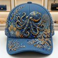 thumbnail image 1 of 3D Ocean Creatures Embroidery Cap, Adjustable Cotton Baseball Cap, Raised Embroidered Sea Animal Hat for Beach Travel(Octopus), 1 of 3