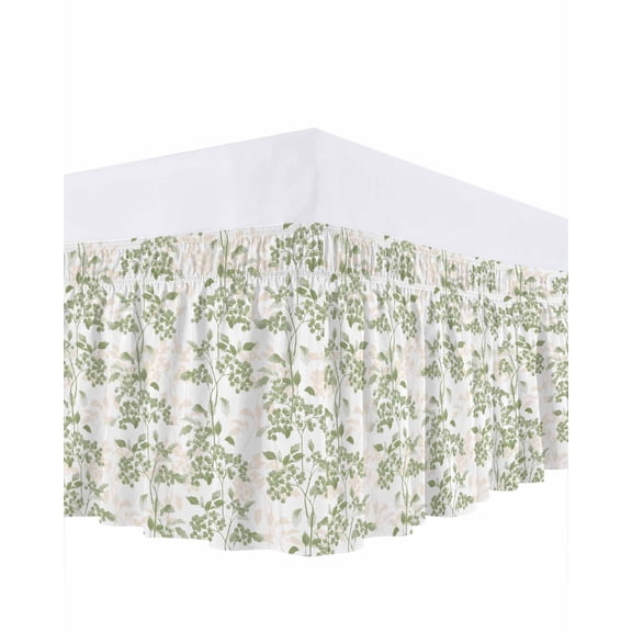 Sage Green Fruit Bed Skirt Plant Nature Vintage Botanical Bed Skirts King Size 16 Inch Drop, Wrap Around Dust Ruffle Bedskirt with Adjustable Elastic Belt for Queen Size Beds