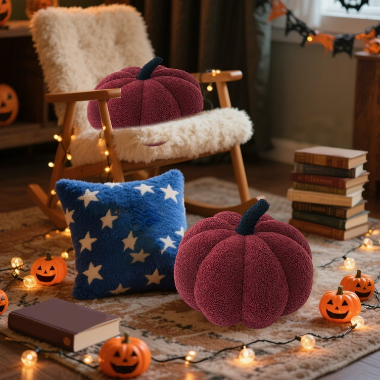 FYHALE Halloween Pumpkin Pillows, Red Pumpkin Shaped Throw Pillows