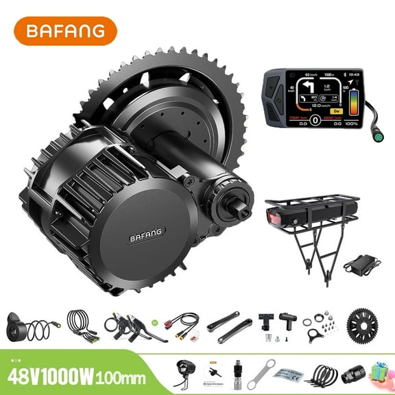 BAFANG Mid Drive Kit 1000W BBSHD Electric Bike Conversion Kit 48V Ebike Conversion Kit for 100MM Mountain Bike Road Bike EKD01 Display and 48V17.5Ah Rear Rack Battery