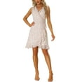 thumbnail image 1 of Unique Bargains Robes d'Été pour Femmes Ourlet à Volants Sans Manches Col en V Imprimé Floral Robe Portefeuille Mini Blanche L, 1 of 5