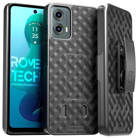 Rome Tech Motorola Moto G 5G (2024) Holster Cell Phone Case with Belt Clip, Black