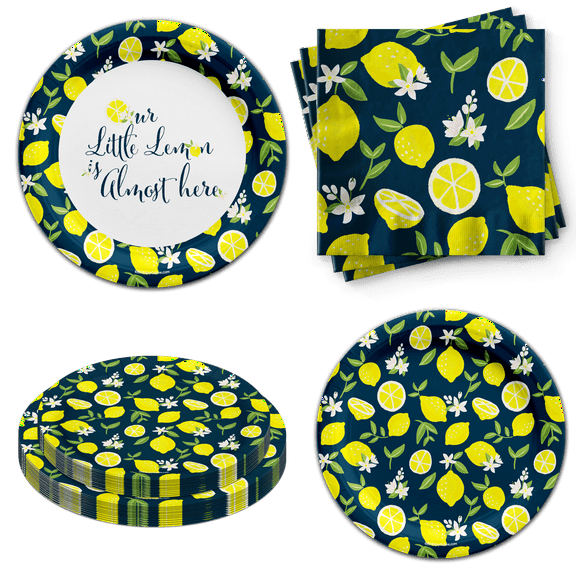 Birthday Galore Our Little Lemon Baby Shower Party Supplies Tableware Set Includes Plates Napkins | Kit for 24