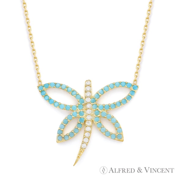 Dragonfly Charm Nano Crystal & CZ Pendant & Chain Necklace in .925 Sterling Silver