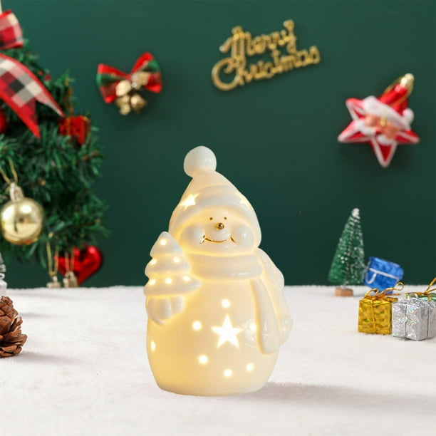 Herunwer Lighted Ceramic Christmas Tree Snowman Decor Gift Porcelain Ceramic Figurines with Lights for Table Centerpiece Mantel Tabletop Fireplace Xmas Holiday