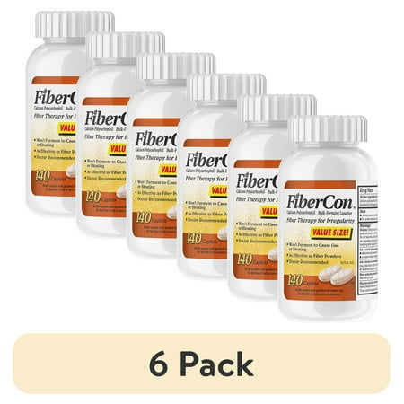 (6 pack) FiberCon Fiber Therapy Coated Caplets, Safe, Simple & Comfortable Insoluble Fiber for Bowel Irregularity, Comfortable Constipation Relief with No Gas or Bloating, 140 Caplets