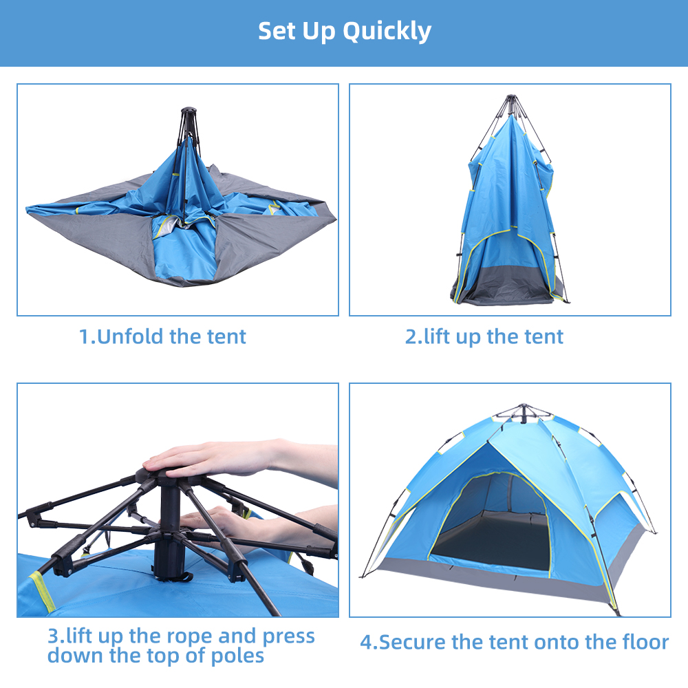 Camping Tent, YOFE Portable Instant Pop Up Tent, Automatic Pop Up Camp Tent with Handbag, Family Camping Tent for 2-3 Person, Pop Up Camping Tent for Hiking Travel, Waterproof Windproof, Blue, R4844 - image 3 of 12