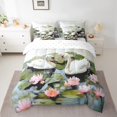 thumbnail image 2 of Feelyou Romantic Couple Swan Bedding Comforter Set 7pcs, Lake Lotus Leaves Queen Bedding Sets, Kawaii Cartoon Animal Reversible Queen Sheet Sets, Lightweight Room Decor, 2 of 8