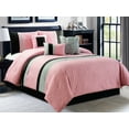 thumbnail image 1 of 7-Pc Leaves Embossed Pleated Ruffled Striped Comforter Set Pink Black Silver Gray King, 1 of 1