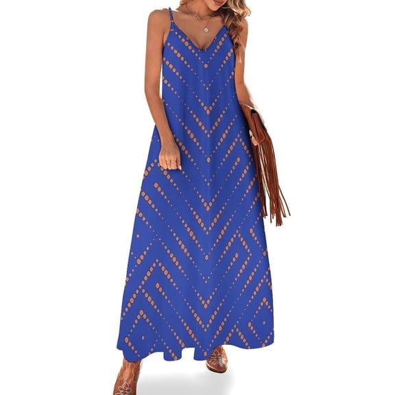Dotted Chevron Orange And Blue Sleeveless Dress Loose Women's Dress Dresses Luxury Evening Dresses