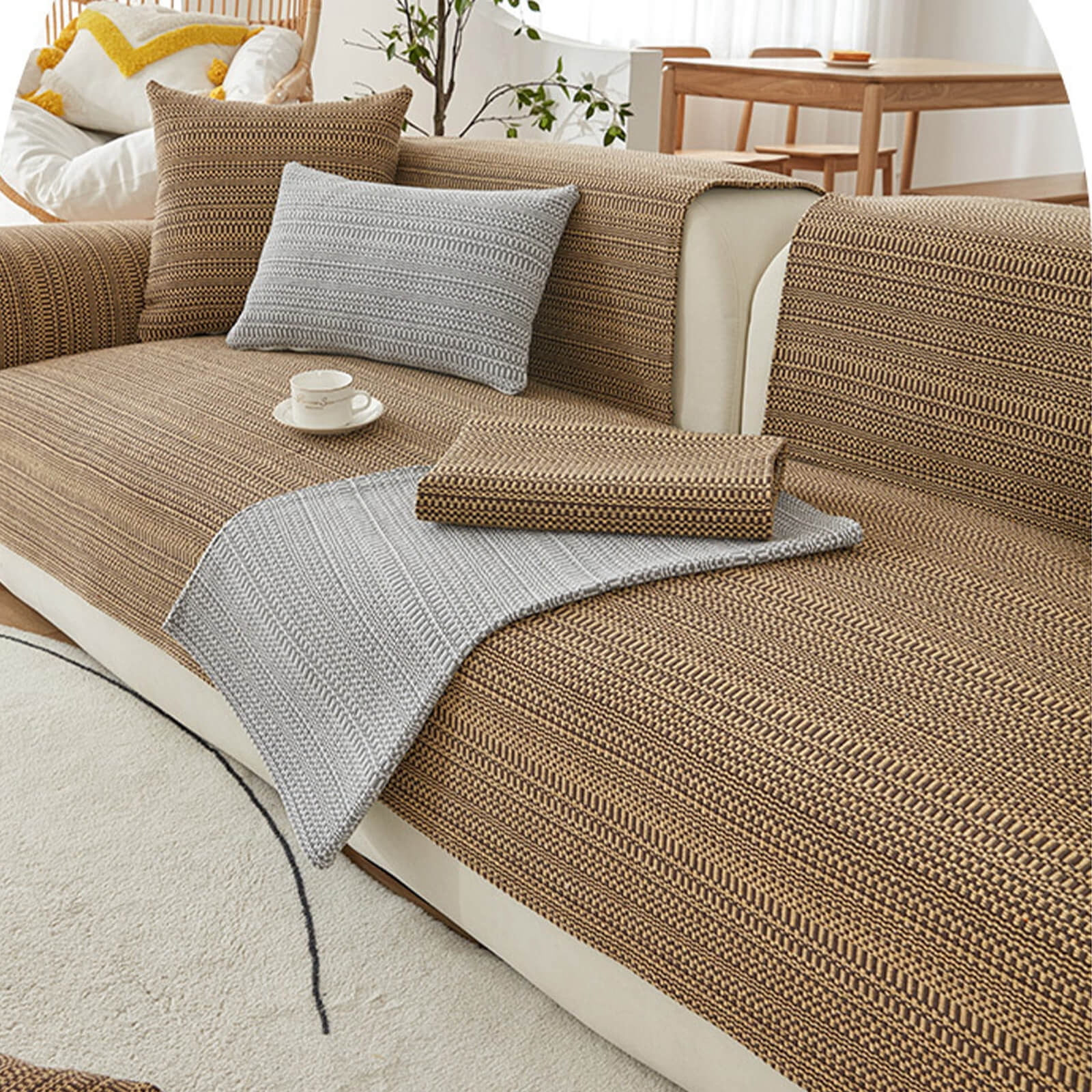 Sofa Cushion Linen Sofa Cushion Breathable Non Slip,Cotton Linen Sofa Cushion Modern All Season,Durable Anti Stain Sofa Cushion Living Room,Furniture Protector Sofa Cushion Simple Style