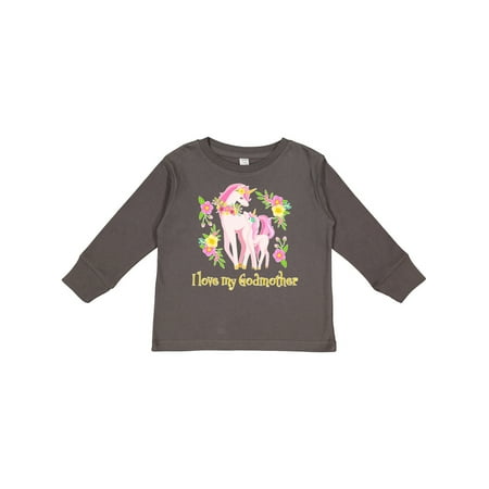 

Inktastic I Love My Godmother Unicorn with Pink and Yellow Flowers Gift Toddler Boy or Toddler Girl Long Sleeve T-Shirt