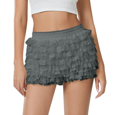 Womens Gym Shorts Lolita Cute Ruffle Shorts Lace Pumpkin Boyshorts Layered Bottoms Women Shorts GY2 L