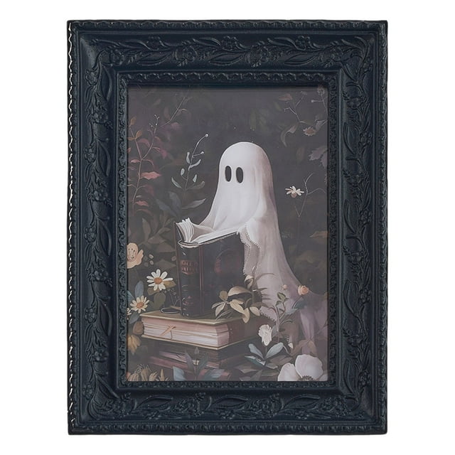 Gothic Library Resin Photo Frame with Ghost Motif, Halloween Tabletop Display, B Gothic Photo Frame, Resin Gothic Photo Frame