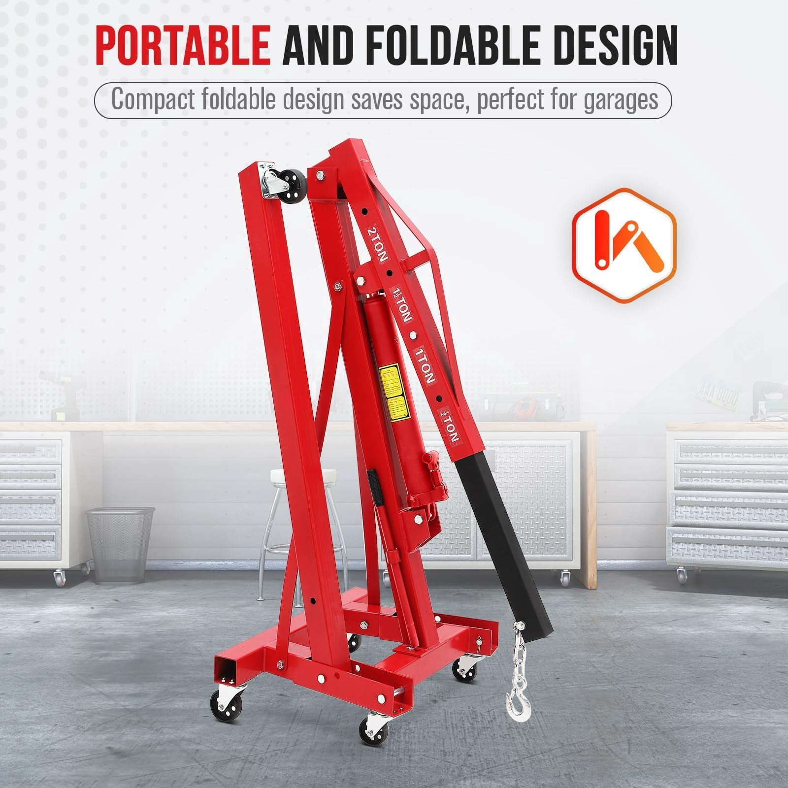GOGRANT T Red 4000 LB Max Weight, Hydraulic Engine Hoist Lifting Hoist