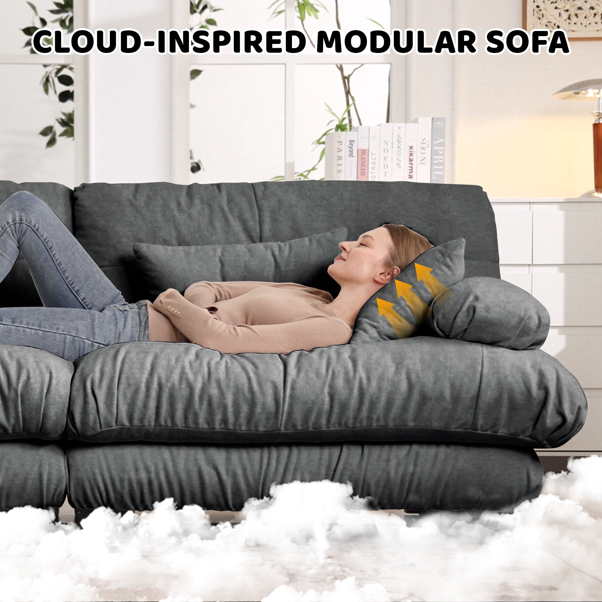 Alvantor 173" Modular Sectional Sofa with Convertible Ottomans, Chenille L-Shaped Cloud Sofa 4 Seat Oversized Couch for Living Room Gray