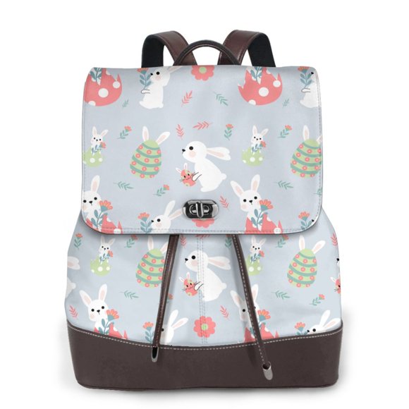 Vsdgher Bunny cartoon with easter Pattern PU Leather Backpack,Purse for Women Fashion Multipurpose Design Handbag Ladies Shoulder Bags Travel Backpack