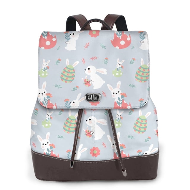 Vsdgher Bunny cartoon with easter Pattern PU Leather Backpack,Purse for Women Fashion Multipurpose Design Handbag Ladies Shoulder Bags Travel Backpack