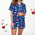 thumbnail image 2 of Lovzfmll Pajama Set for Women, Valentine's Day Print Short Sleeve Set, Collared Pocket Top & Shorts, Casual Sleep & Home Wear Navy, L, 2 of 5