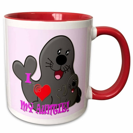 

3dRose I Love my Auntie. Seals. Pink. Kids d�cor. - Two Tone Red Mug 11-ounce