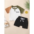thumbnail image 2 of Bagilaanoe 2pcs Toddler Baby Boy Short Pants Set Contrast Color Short Sleeve T-Shirt Tops + Shorts 6M 12M 18M 24M 3T Kids Casual Summer Outfits, 2 of 9