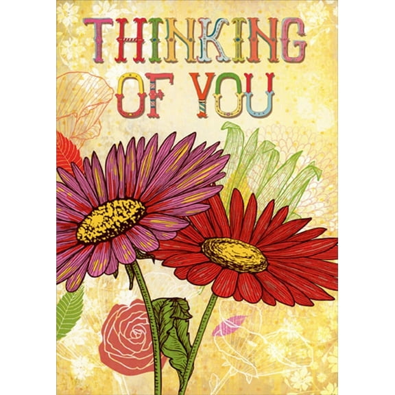 Tree-Free Greetings Purple and Red Daisies : Just A Little Note Thinking of You Card