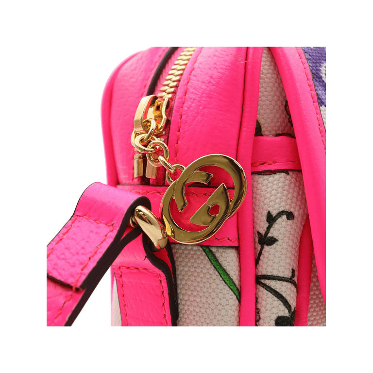 Gucci Canvas Flora Floral White Fuchsia Fluo Small Cross-body Bag